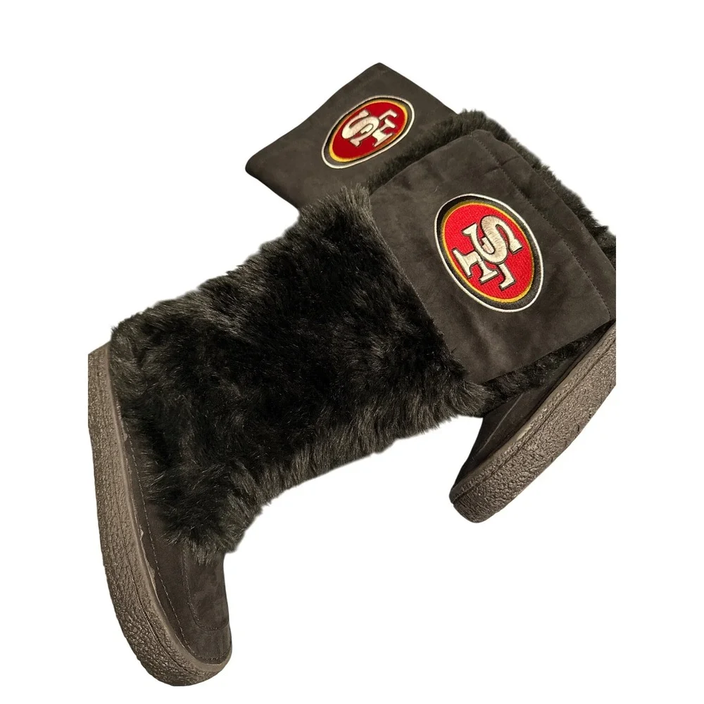San Francisco 49ers Black Faux‎ Fur Lined Boots Womens Size 9 NFL calf height